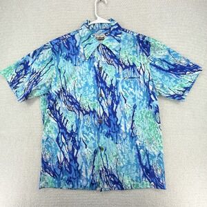 Vintage Napili Hawaiian Shirt Mens Large Blue Abstract Batik 70s Disco USA Made